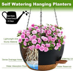 10 inch Hanging Planters for Indoor Plants, 3 Pack Self-Watering Hanging Planter Pots with Chain and Drainage Holes, Outdoor Hanging Baskets for Garden Home Decor (Black With Brown, 3pcs/10inch)