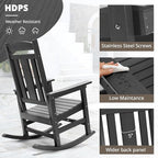 LUE BONA Outdoor Rocking Chairs Set, 3-Piece, HDPS Poly Porch Rockers with Table, Plastic Weather Resistant Rocking Chair Set for Outdoor Indoor, Garden, Backyard, 350lb, Gray Chairs+Table
