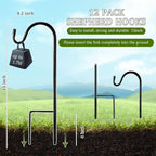 15inch 12 Pcs Adjustable Shepherds Hook for Outdoor Metal Rust Resistant Steel Shepard Hooks for Bird Stand Feeder Pole, Weddings Decor, Garden Plant Basket, Outside Hanging Solar Lights
