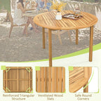 Tangkula 44" Round Outdoor Dining Table for 4, Acacia Wood 4-Person Large Patio Dining Table, Farmhouse Indoor Outdoor Dining Furniture for Deck, Garden, Poolside & Backyard