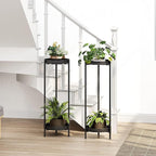 Metal Black Tall Plant Stand Indoor or Outdoor - 30 inch 2 Tier Modern Corner Planter Shelf Rack with 2 Removable Display Shelves(10 inch) for Bedroom Living Room Balcony