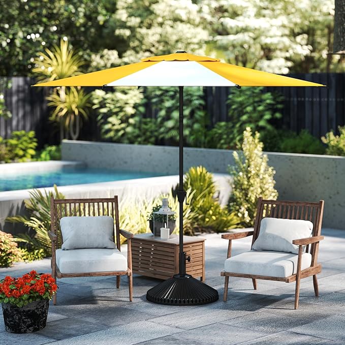 Abba Patio 9FT Lyon Outdoor Patio Umbrella Outdoor Table Umbrella with Crank Market Umbrella 8 Sturdy Ribs UV Protection Waterproof and Push Button Tilt for Garden Deck Backyard Pool,Yellow & Cream
