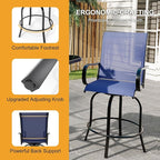 5 PCS Outdoor Bar Set with Outdoor Bistro Table and Chairs Set of 4, Bar Height Outdoor Dining Set, All Weather Mental Textilene High Swivel Bar Stools Chair Set of 4 and High Glass Bar Table