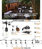 String Lights 150 Ft Outdoor LED with Shatterproof Edison Bulbs
