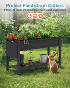 YEFU Raised Garden Bed with Legs: 57x18x30in Elevated Poly Planter with Wheels,Waterproof Mobile Raised Bed Garden, Elevated Planter Box Stand with Storage Shelf,For Deck,Patio,Porch,Yard (Black,4pcs)