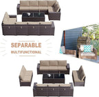 Kullavik 12 Pieces Outdoor Patio Furniture Set PE Wicker Rattan Sectional Sofa Patio Conversation Sets,Sand