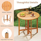 Tangkula 2 Pieces 36 Inches Outdoor Folding Round Dining Table, No Assembly Patio Acacia Wood Bistro Table with Slatted Tabletop, for Backyard, Porch, Balcony