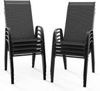 VINGLI Patio Chairs Set of 8 – Stackable Outdoor Dining Chairs with Comfortable Sling High Back Chairs and Armrests for Lawn, Poolside, Courtyard, Balcony, Garden, Black