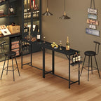 Bar Table, 35.4-Inch Counter Height Pub Table with Charging Station, Rectangular Dining Table with Wine Rack and Glass Holder, High Top Cocktail Tables, for Kitchen, Black（Only Table）