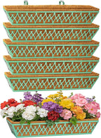 6 Pack 30 Inch Window Boxes Planters Railing Planter Box with Adjustable Brackets for Porch Fence Patio Balcony Hanging Flower Baskets with Coco Liners for Outdoor Garden Decor - Green