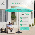 JEAREY 9FT Outdoor Patio Umbrella Market Umbrella with Push Button Tilt and Crank, Outdoor Table Umbrellas 8 Sturdy Ribs UV Protection Waterproof for Garden, Deck, Backyard, Pool (Teal)