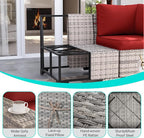 15-Piece Outdoor Patio Furniture Set with Rocking Swivel Chair Wicker Sectional Sofa Set, Patio Conversation Set with Thickened Cushions & Coffee Table for Garden, Backyard, Poolside, Red