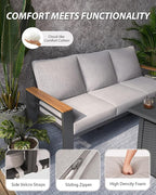 Aoxun Aluminum Outdoor Patio Furniture Set, 8-piece Outdoor Sectional with 44'' Propane Gas Firepit Table, Patio Conversation Sets with Upgraded Armrests and Cushions for Backyard, Garden and Poolside