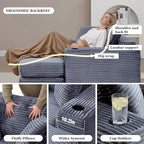 HANXIN 62" Chaise Lounge Chair Indoor, Oversized Corduroy Boneless Convertible Chaise Lounge Couch Sleeper Chair with Ottoman, Deep Seat Reading Chair, No Assembly Required (Grey)