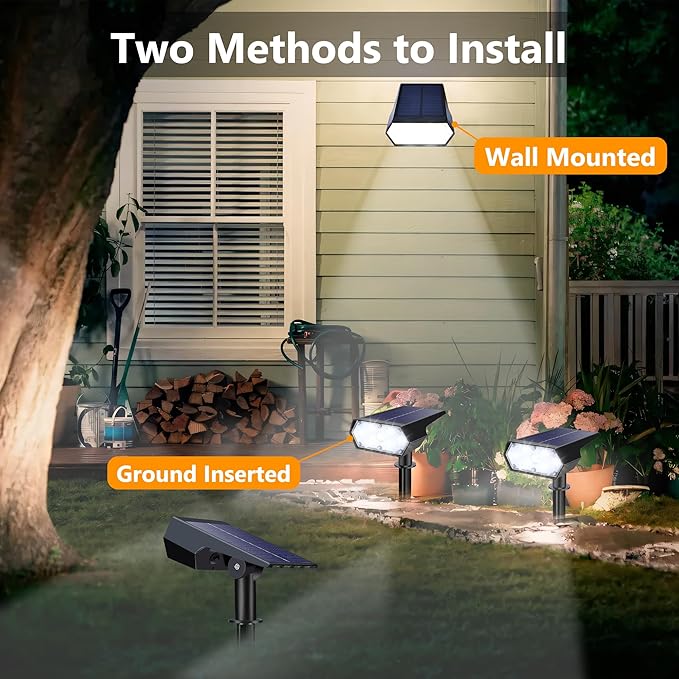 LYHOPE Solar Spot Light Outdoor, 49 LED Lights for Outside, 2 Modes Solar Powered Spotlights, Waterproof Pathway Light for Garden Yard Walkway Driveway Landscape Decorations (4 Pack-Cool White)