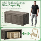 Greesum Outdoor Storage Box 120 Gallon Storage Bin with Lid for Patio Furniture, Garden Tools, Pool Supplies, Lockable, Waterproof and UV Resistant, Coffee