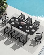 SERWALL 9-Piece Outdoor Dining Set, 60" - 83" Expandable Patio Dining Table with 6 Breathable Textilene Chairs, All Weather HDPE Patio Furniture Set for Backyard, Garden, Black