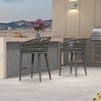 PURPLE LEAF Outdoor Rattan 24" Counter Height Bar Stools Chair Set of 2, Modern Patio Wicker Barstool with Backrest for Indoor and Outdoor, Kitchen Island, Smoke Grey