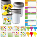 Capoda 48 Sets Garden Flower Pots Crafts Kit DIY Spring Plastic Seedling Nursery Pots with Stickers Plant Labels Growth Charts Planting Growing Tools Classroom Activities Project Gifts (Round)