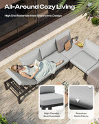 Aluminum Outdoor Patio Sofa Set, 2 Seats Modular Sectional Sofa with Side Table, Thick & Removable Cushions, All-Weather Outdoor Conversation Sets for Garden & Yard, Gray