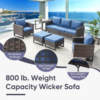 Belord 6 Piece Outdoor Furniture Patio Wicker Sofa Set, Oversize Outdoor Swivel Rocker Chairs with Rattan Ottomans, Conversation Sets Patio Furniture Come with Removable Washable Cushion Blue, Brown
