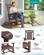 SERWALL Oversized Outdoor Rocking Chair, All-Weather Patio Rocking Chair, HDPE Porch Rocker for Adults, Coffee
