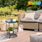 Outdoor Side Table Round Small Mosaic Patio Accent Indoor End Plant Coffee Tea Table for Yard Patio Porch Garden Living Room, Bedroom(Butterfly Style,18 Inch)