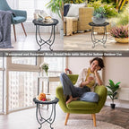 Round Side Table Set of 2, Metal Patio Side Tables End Tables, Weather Resistant Round Coffee Table Bedside Table Nightstand for Home Garden Office, 14 Inch Outdoor Side Table for Patio Balcony Yard