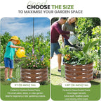 G GOOD GAIN Round Raised Garden Bed - 3Pcs 2x2x1ft Galvanized Steel Planter Boxes Outdoor with Rubber Edge Trim | Metal Raised Beds for Gardening Vegetables Flowers Fruits Herbs (Wood Grain)