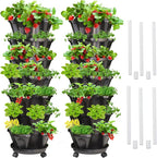 Strawberry Vertical Planter 2 Pack, 7 Tiered Stacking Garden Tower, Stackable Herb Vegetable Planters with Support Pole Indoor Outdoor Black