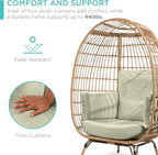 Best Choice Products Wicker Egg Chair, Oversized Indoor Outdoor Lounger for Patio, Backyard, Living Room w/ 4 Cushions, Steel Frame, 440lb Capacity - Sage