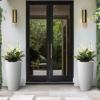 Kante 23.6" H Pure White Concrete Tall Planters (Set of 2), Large Outdoor Indoor Decorative Plant Pots with Drainage Hole and Rubber Plug, Modern Style for Home and Garden