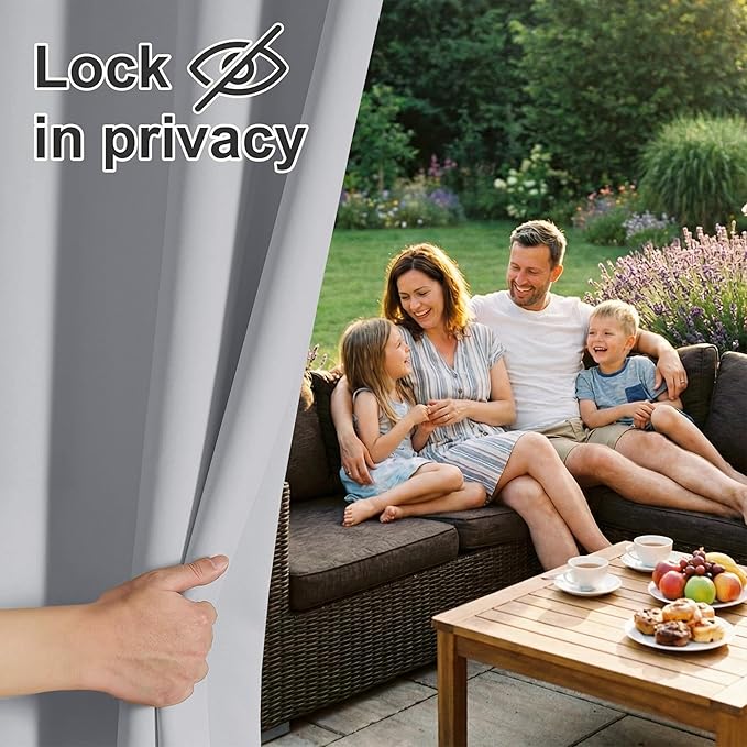 RYB HOME Outdoor Curtains for Patio Waterproof Block Sunlight Thermal Insulated Privacy Assured Thick Outside Curtains for Porch, Gazebo, Pergola, W84" x L95", Light Grey, 1 Panel