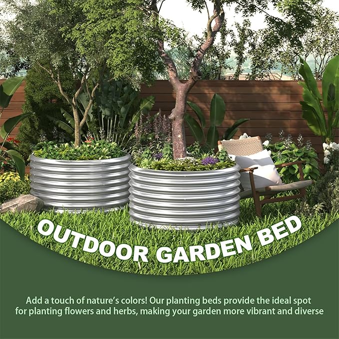 4 Pack 2x2FT Round Corrugated Galvanized Steel Raised Garden Bed Outdoor, Metal Above Ground Garden Bed for Vegetables and Flowers, Raised Beds for Gardening-2x2FTx10Inch