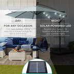 Best Choice Products 10ft Solar LED Offset Cantilever Hanging Market Patio Umbrella, 8 Sturdy Ribs, Easy Adjustment - Baby Blue
