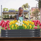 Raised Garden Bed Galvanized Planter Box Outdoor, Rot-Resistant Metal Garden Bed Planter for Vegetables Flower Herb (6.5ft, Grey)