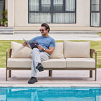 Outdoor Couch Aluminum Patio Furniture, 3-Seat All-Weather Metal Modern Patio Sofa with Washable Thick Cushion for Garden/Backyard/Porch, Beige