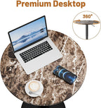 Flamaker Round Bistro Pub Table 23.6 Inch Height Adjustable 360° Swivel Bar Table Metal Base for Pub, Dining Room, Party (2, Marble-Black)