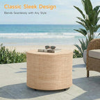 ONBRILL Outdoor Round Ottoman, All Weather Outdoor Footstool with Supportive Textliene, Patio Footrest with Sturdy Metal Frame, Multipurpose Outdoor Furniture for Patio, Balcony, Pool, Indoor, Beige