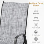 Arlopu 5 Piece Outdoor Patio Dining Set (Umbrella not Included), Porch Furniture with 4 Textline Chairs, 1 Square Glass Table for Garden, Backyard and Poolside, Lawn (Grey)