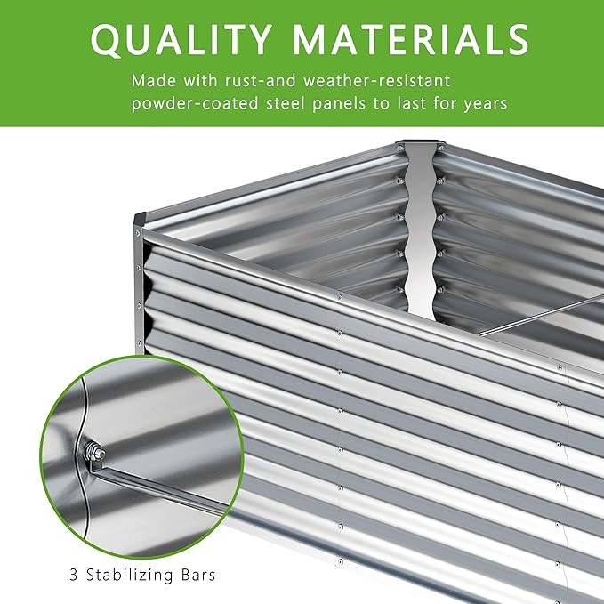 8x4x2FT Galvanized Raised Garden Bed,Planter Raised Beds-Metal Garden Box,Large Plant for Outdoor Planting, Vegetables Bed，Flower,herb-Silver