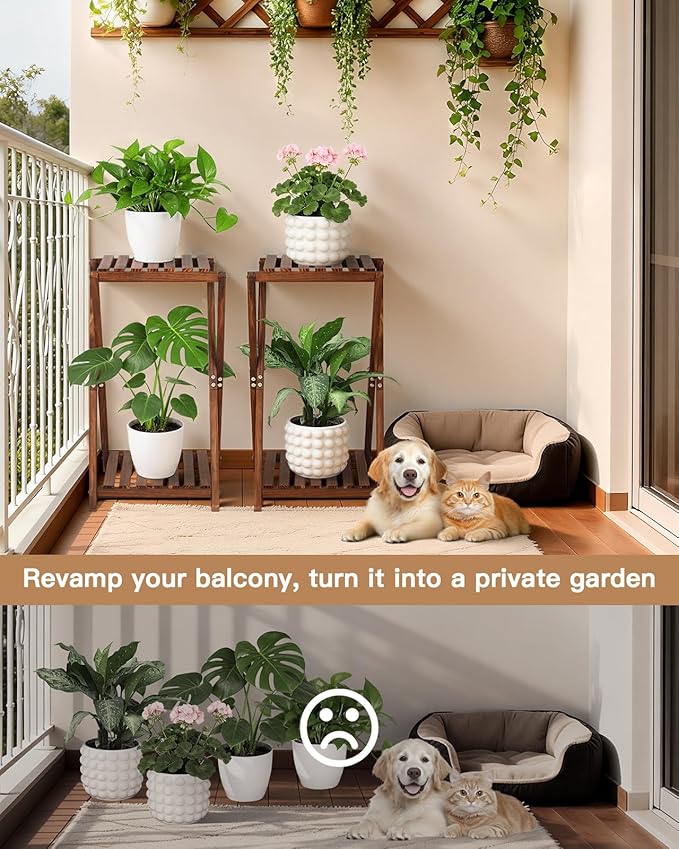 Tall Plant Stand Indoor, Wooden 2 Tier Plant Shelf for Multiple Plants,Corner Square Plant Display Rack,65in Flower Potted Stand for Living Room Balcony Bedroom Office