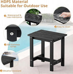 LUE BONA Outdoor Side Table Set of 2, HDPS Small Outdoor Table, Adirondack Side Table, Outside End Table for Patio, Porch, Deck, Pool, Weather Resistant/Easy Maintenance/Indoor or Outside Use, Black