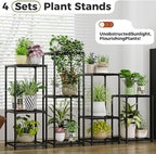 Bamworld Plant Stands Indoor 4 Sets Plant Shelves Outdoor Metal Plant Holder for Multiple Plants Flower Stands Window