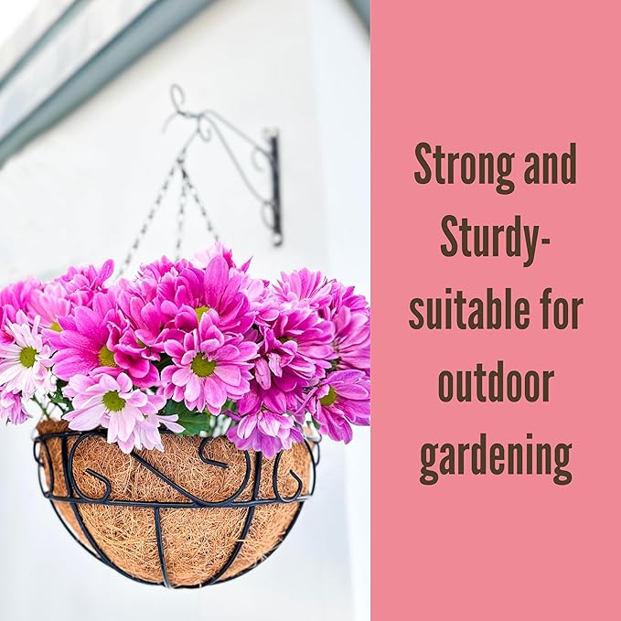 LaLaGreen Hanging Planter for Outdoor Plants (10 Inch, 2 Pack) Hanging Baskets with Coco Liner, Black Metal Wire Flower Basket Pots with Hook Hanger Balcony Porch Farmhouse Country Style Garden Decor