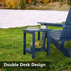Double Adirondack Outdoor Side Table Weather Resistant, Outdoor Rectangular Patio End Table for Adirondack Chair, Dark Blue