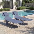 Outsunny Chaise Lounge Chair Outdoor Set of 2 with Face Arm Hole, 5-Position Reclining Face Down Tanning Chair with Carry Strap, Side Pocket, Portable Folding Bed Cot for Patio Beach Pool, Gray