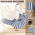 Hammock Chair with Foot Rest, Blue and White Stripe Cotton, 500 lb Limit