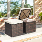 Tangkula 2 Pieces Patio Ottomans, Patiojoy Hand-Woven PE Rattan Side Table with Removable Cushion & Hidden Storage Space, Multifunctional Storage Box, Seat for Patio, Backyard, Poolside (Off White)