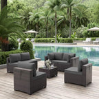 ALAULM Patio Furniture Set with Coffee Table, 7 Pieces Outdoor Sectional with Wide Seat and Thick Cushion, All Weather Wicker Rattan Conversation Set for Backyard, Garden, Deck, Grey